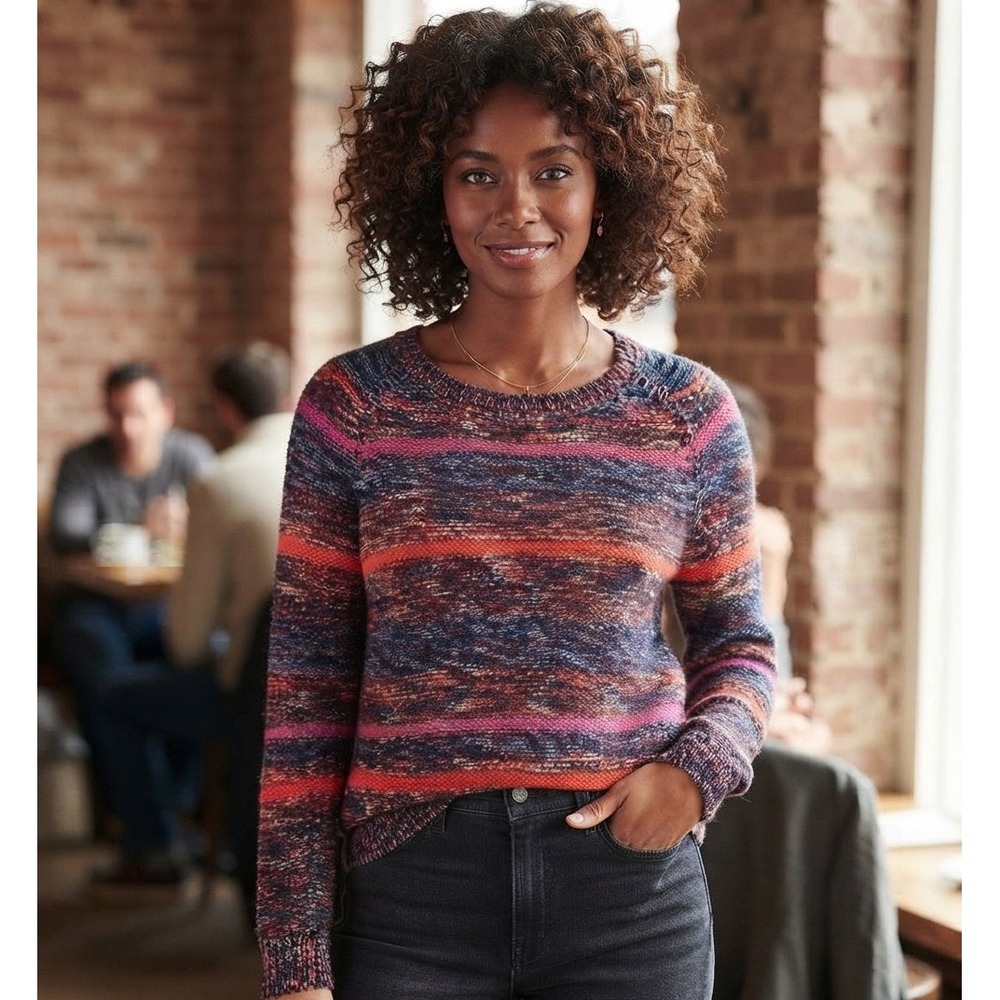Mossimo Women Multicolor Space Dye Knit Sweater Raglan Pointelle Detail XL